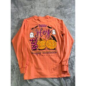 Simply Southern Collection Shirt Women's Medium Orange "Hey Boo" Halloween Tshir